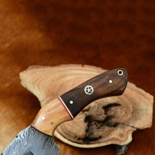 Custom Handmade Skinner Knife Damascus Steel Brass Pins Knife